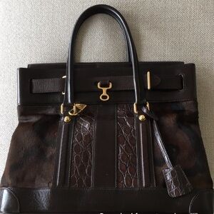 Authentic Gucci Secret Handbag Luxury Brown Leather Crocodile and Calf hair -EUC